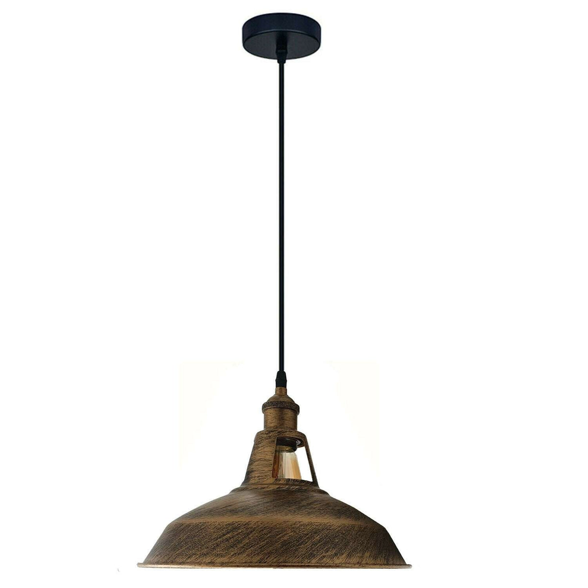 Industrial Pendant Light – Barn Slotted or Flat Cone Shade, E27 - Brushed Copper, Barn Slotted 30 cm Brushed Copper, Without Bulb