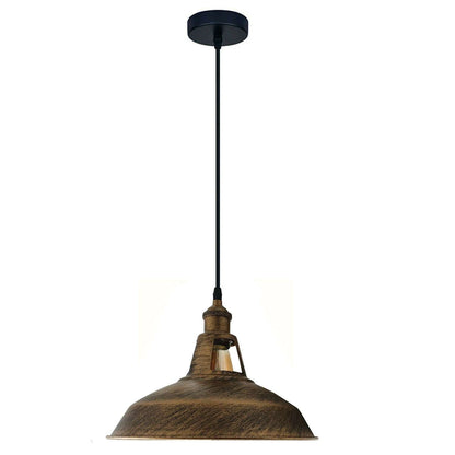 Industrial Pendant Light – Barn Slotted or Flat Cone Shade, E27 - Brushed Copper, Barn Slotted 30 cm Brushed Copper, Without Bulb