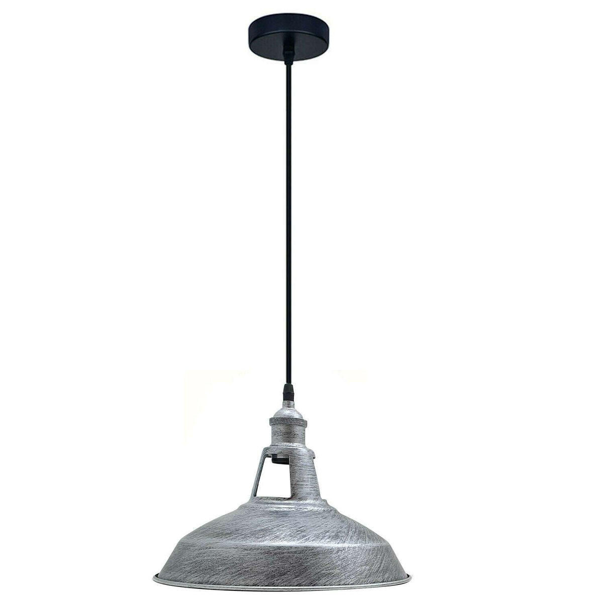 Industrial Pendant Light – Barn Slotted or Flat Cone Shade, E27 - Brushed Silver, Barn Slotted 30 cm Brushed Silver, Without Bulb