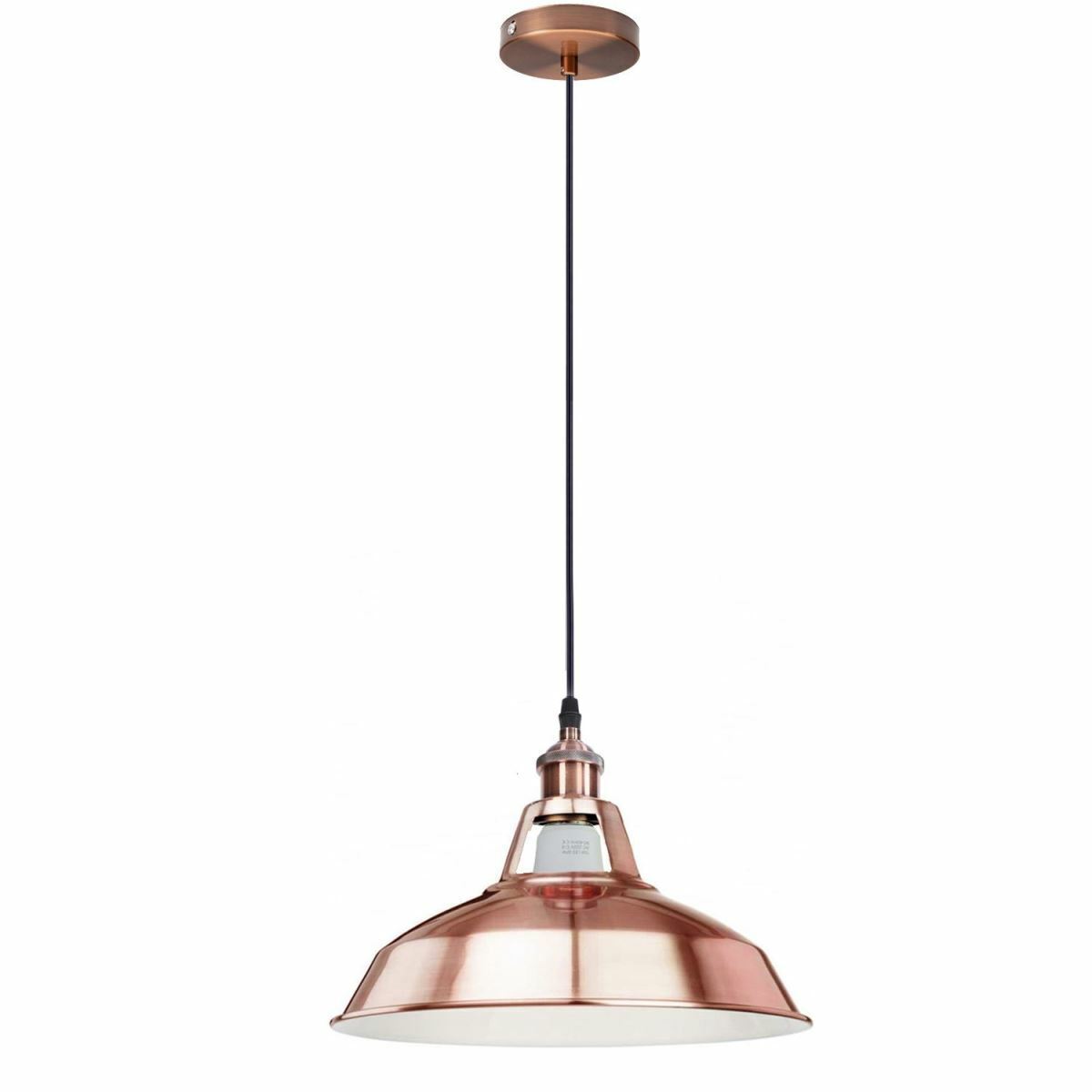 Industrial Pendant Light – Barn Slotted or Flat Cone Shade, E27 - Copper, Barn Slotted 30 cm Copper, ST64 LED Bulb 4W