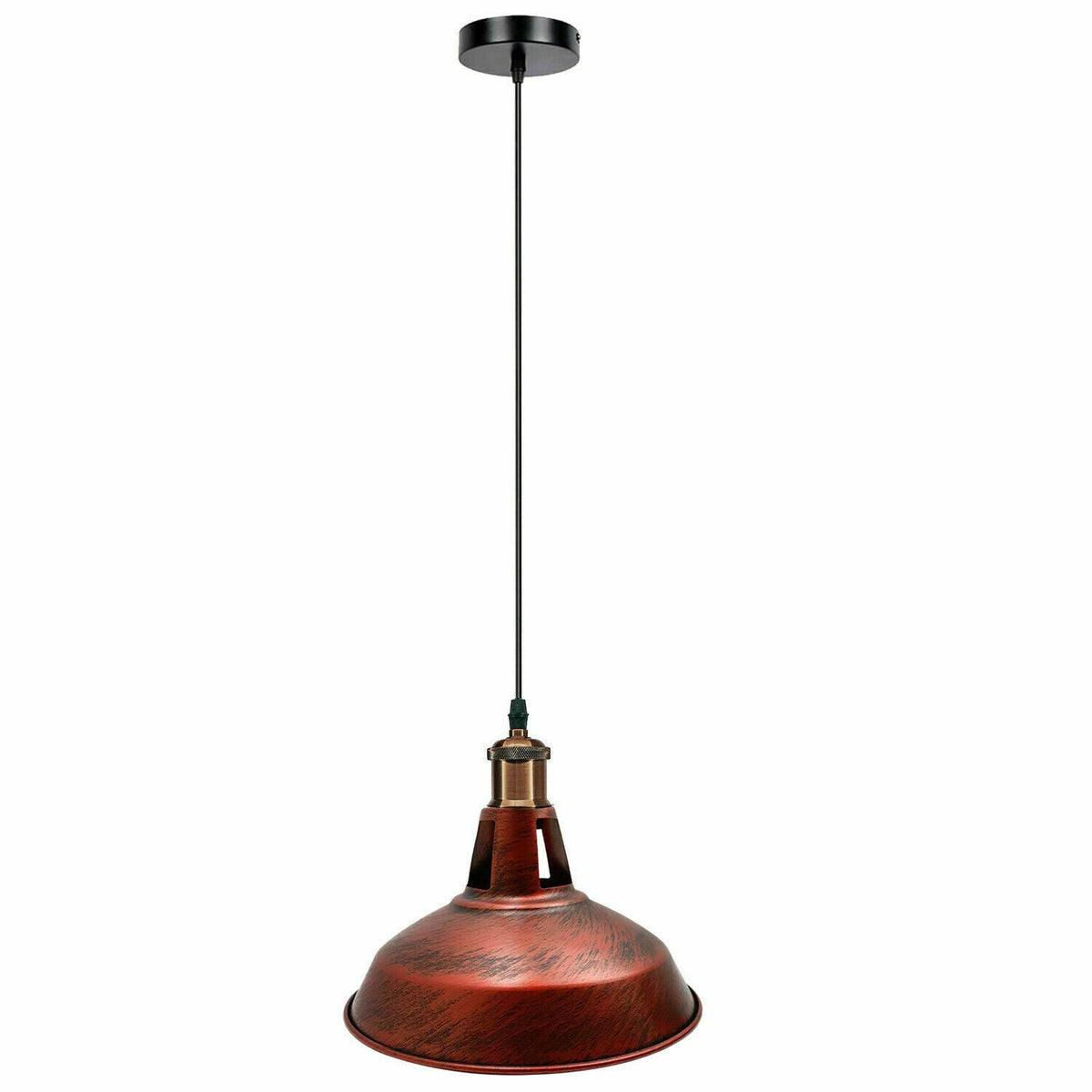 Industrial Pendant Light – Barn Slotted or Flat Cone Shade, E27 - Copper, Barn Slotted 30 cm Rustic Red, Without Bulb