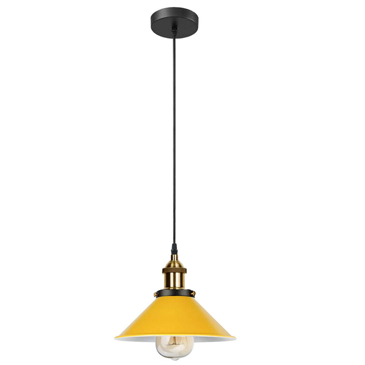 Industrial Pendant Light – Barn Slotted or Flat Cone Shade, E27 - Yellow Brass, Flat Cone 22 cm Yellow, Without Bulb