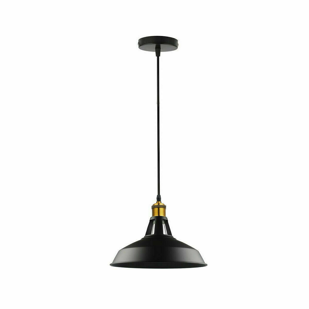 Industrial Pendant Light – Barn Slotted or Flat Cone Shade, E27 - Yellow Brass, Barn Slotted 30 cm Black, Without Bulb