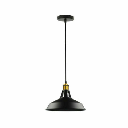 Industrial Pendant Light – Barn Slotted or Flat Cone Shade, E27 - Yellow Brass, Barn Slotted 30 cm Black, Without Bulb