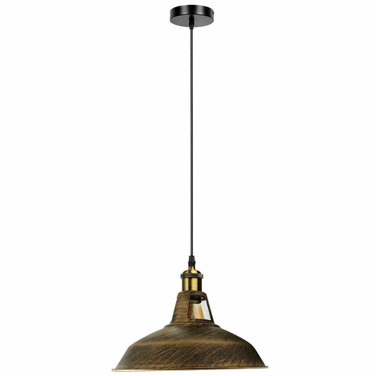 Industrial Pendant Light – Barn Slotted or Flat Cone Shade, E27 - Yellow Brass, Barn Slotted 30 cm Brushed Copper, Without Bulb