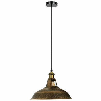 Industrial Pendant Light – Barn Slotted or Flat Cone Shade, E27 - Yellow Brass, Barn Slotted 30 cm Brushed Copper, Without Bulb
