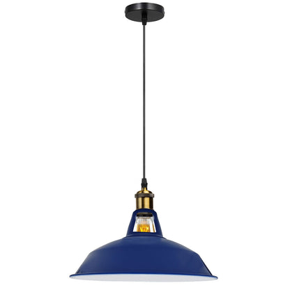 Industrial Pendant Light – Barn Slotted or Flat Cone Shade, E27 - Yellow Brass, Barn Slotted 30 cm Navy Blue, Without Bulb