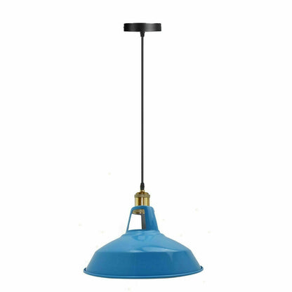 Industrial Pendant Light – Barn Slotted or Flat Cone Shade, E27 - Yellow Brass, Barn Slotted 30 cm Blue, Without Bulb