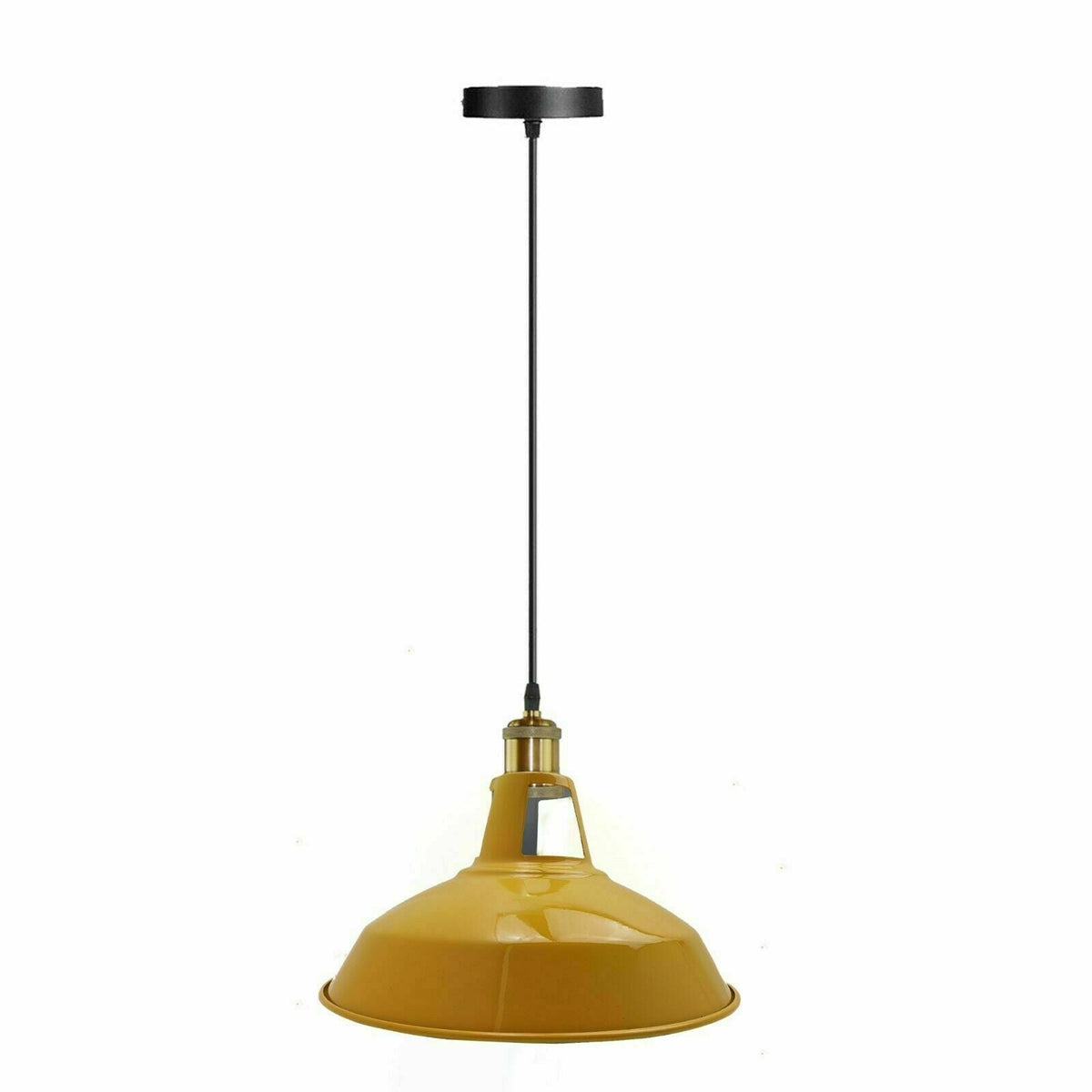 Industrial Pendant Light – Barn Slotted or Flat Cone Shade, E27 - Yellow Brass, Barn Slotted 30 cm Yellow, Without Bulb