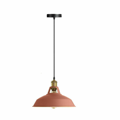 Industrial Pendant Light – Barn Slotted or Flat Cone Shade, E27 - Yellow Brass, Barn Slotted 30 cm Pink, Without Bulb