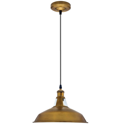 Industrial Pendant Light – Barn Slotted or Flat Cone Shade, E27 - Yellow Brass, Barn Slotted 30 cm Yellow Brass 108 mm Rose, Without Bulb