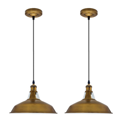 Industrial Pendant Light – Barn Slotted or Flat Cone Shade, E27 - Yellow Brass, Barn Slotted 30 cm Yellow Brass Pack of 2, Without Bulb