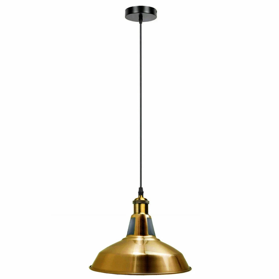 Industrial Pendant Light – Barn Slotted or Flat Cone Shade, E27 - Yellow Brass, Barn Slotted 30 cm Yellow Brass, Without Bulb