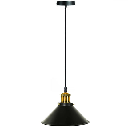 Industrial Pendant Light – Barn Slotted or Flat Cone Shade, E27 - Yellow Brass, Flat Cone 22 cm Black & Gold, Without Bulb