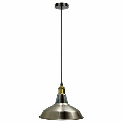 Industrial Pendant Light – Barn Slotted or Flat Cone Shade, E27 - Yellow Brass, Barn Slotted 30 cm Satin Nickel 120 mm Rose, Without Bulb