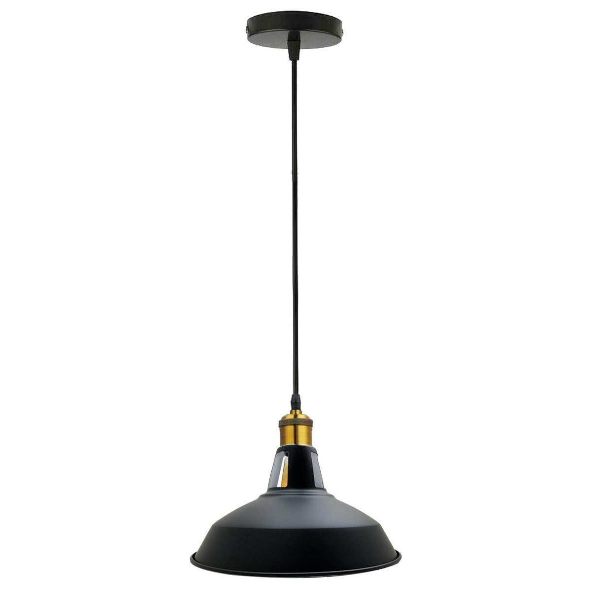 Industrial Pendant Light – Barn Slotted or Flat Cone Shade, E27 - Yellow Brass, Barn Slotted 30 cm Black & White Inner, Without Bulb