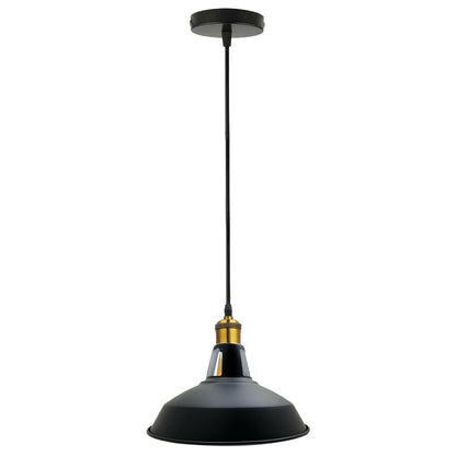 Industrial Pendant Light – Barn Slotted or Flat Cone Shade, E27 - Yellow Brass, Barn Slotted 30 cm Black & White Inner, Without Bulb