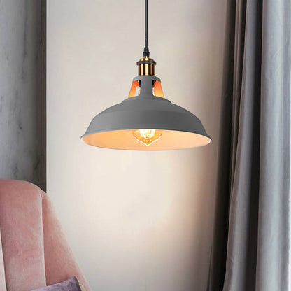 Industrial Pendant Light – Barn Slotted or Flat Cone Shade, E27 - Yellow Brass, Barn Slotted 30 cm Grey, Without Bulb