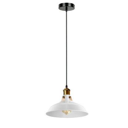 Industrial Pendant Light – Barn Slotted or Flat Cone Shade, E27 - Yellow Brass, Barn Slotted 30 cm White, Without Bulb