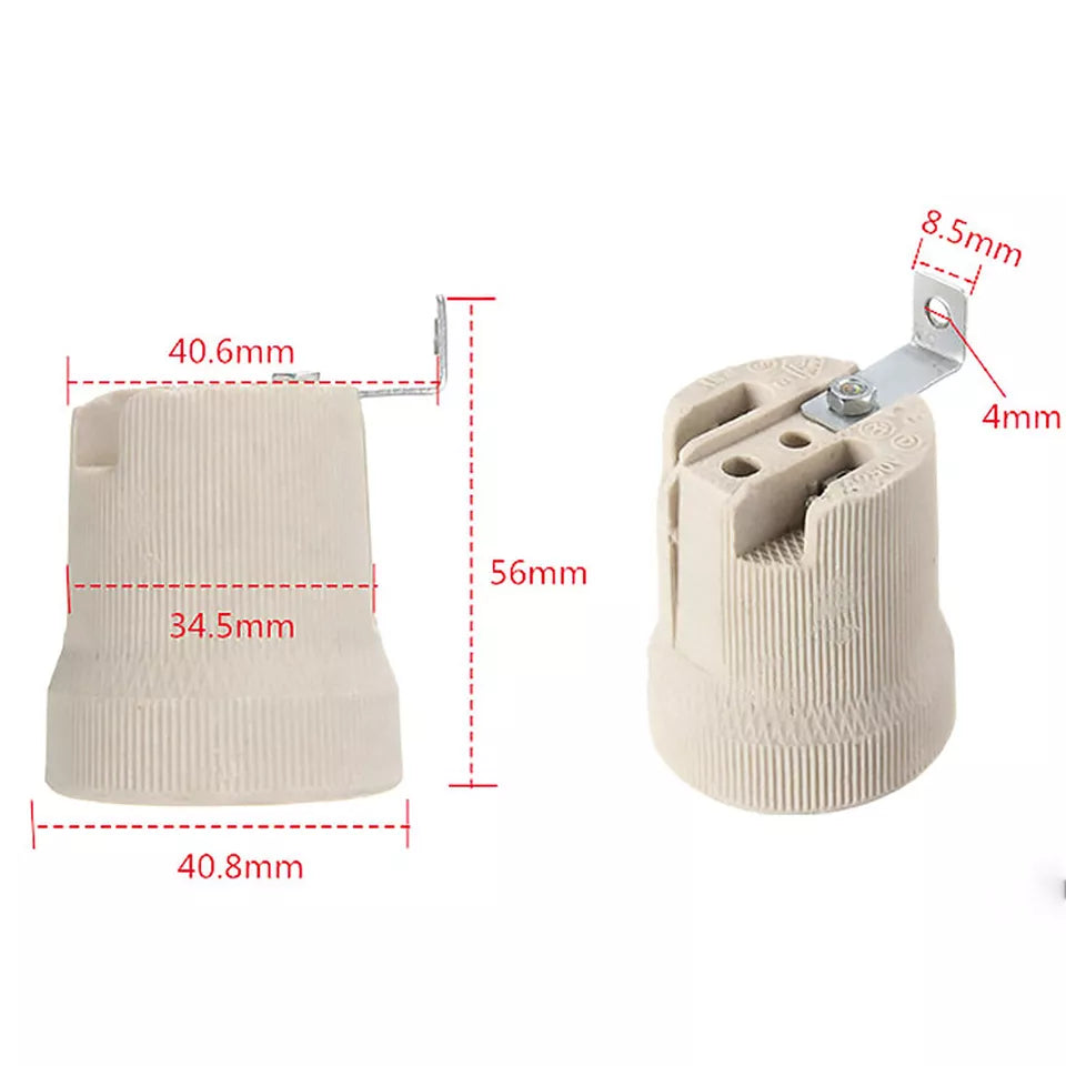 Ceramic E27 Lamp Holder with Side Bracket – 40.8 x 56 mm - photo 3
