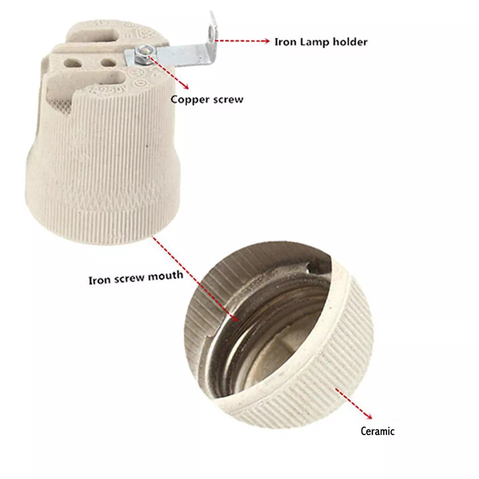 Ceramic E27 Lamp Holder with Side Bracket – 40.8 x 56 mm - photo 4