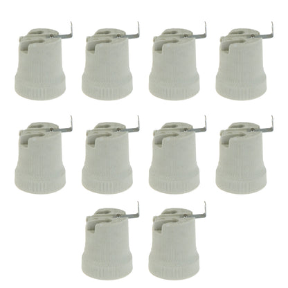 Ceramic E27 Lamp Holder with Side Bracket – 40.8 x 56 mm - Pack of 10, Standard, White