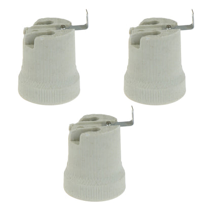 Ceramic E27 Lamp Holder with Side Bracket – 40.8 x 56 mm - Pack of 3, Standard, White