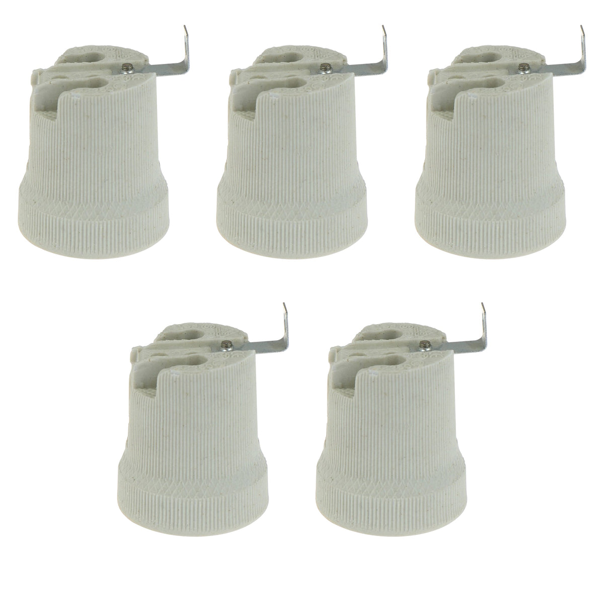 Ceramic E27 Lamp Holder with Side Bracket – 40.8 x 56 mm - Pack of 5, Standard, White