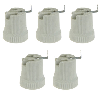 Ceramic E27 Lamp Holder with Side Bracket – 40.8 x 56 mm - Pack of 5, Standard, White