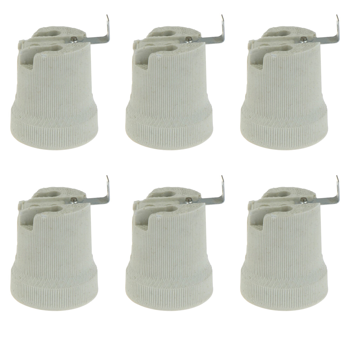 Ceramic E27 Lamp Holder with Side Bracket – 40.8 x 56 mm - Pack of 6, Standard, White