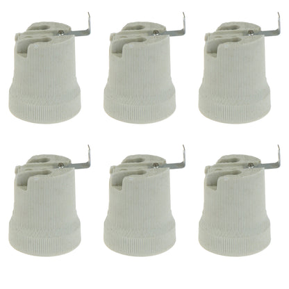 Ceramic E27 Lamp Holder with Side Bracket – 40.8 x 56 mm - Pack of 6, Standard, White