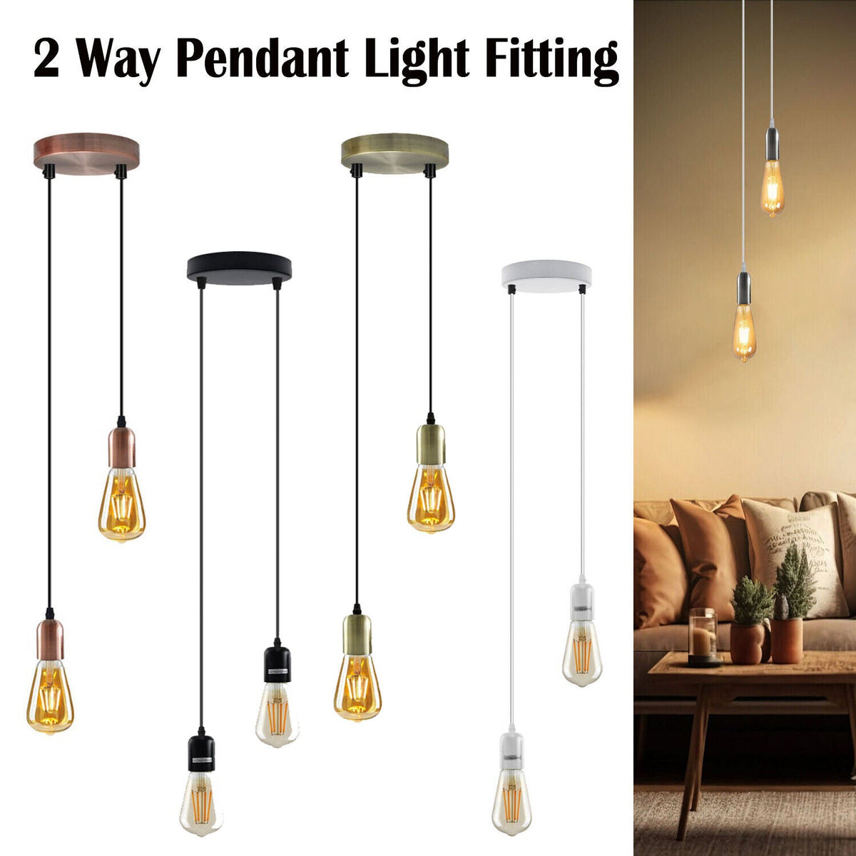 2-Light Pendant – 120 mm Rose, Adjustable Drops, E27 - photo 3