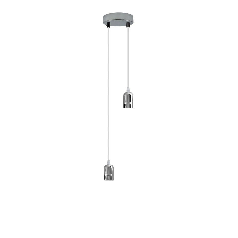 2-Light Cluster Pendant – Chrome Holders, 12 cm Rose, E27 - Chrome, No Shade, Without Bulb