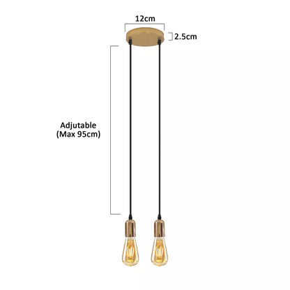 2-Light Pendant – 120 mm Rose, Adjustable Drops, E27 - French Gold, No Shade, ST64 Bulb