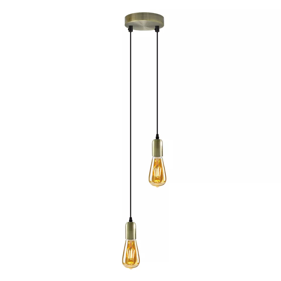 2-Light Pendant – 120 mm Rose, Adjustable Drops, E27 - Green Brass, No Shade, ST64 Bulb