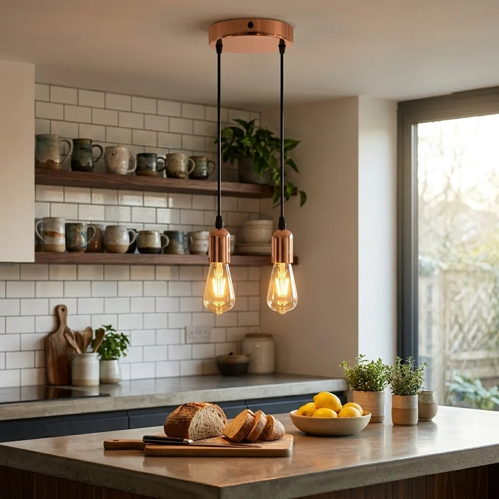 2-Light Pendant – 120 mm Rose, Adjustable Drops, E27 - Matt Black, No Shade, Without Bulb