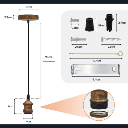 Pendant Lamp Holder Set – 95 cm Cable, E27, 5 Finishes - photo 2