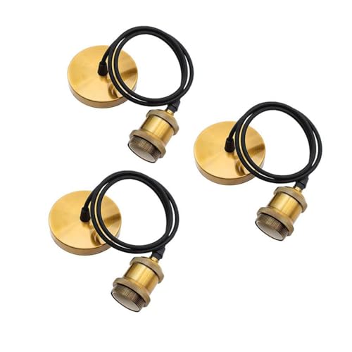 Pendant Lamp Holder Set – 95 cm Cable, E27, 5 Finishes - Yellow Brass, No Shade, Pack of 3, Without Bulb