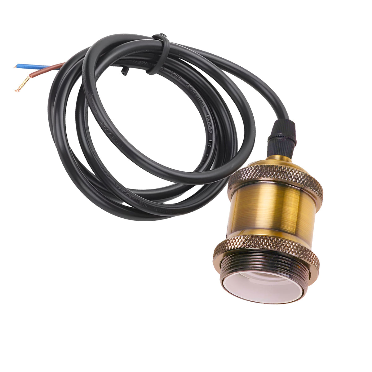 Pendant Lamp Holder Set – 95 cm Cable, E27, 5 Finishes - Yellow Brass, No Shade, Holder Only, Without Bulb