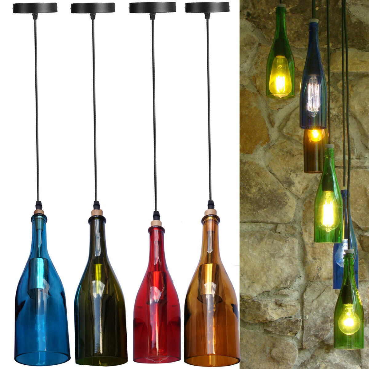 3-Light Pendant – Wine Bottle, Crystal or Wire Cage Shades, E27 - photo 8