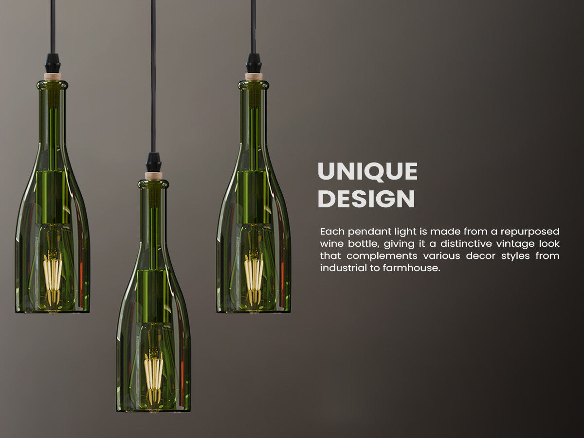 3-Light Pendant – Wine Bottle, Crystal or Wire Cage Shades, E27 - photo 10