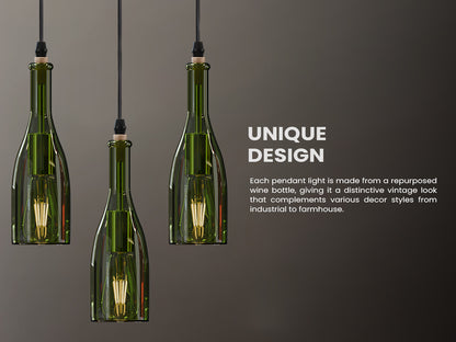3-Light Pendant – Wine Bottle, Crystal or Wire Cage Shades, E27 - photo 10