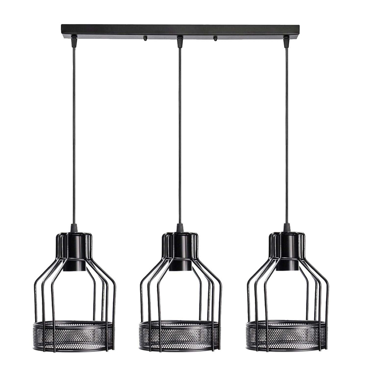 3-Light Pendant – Wine Bottle, Crystal or Wire Cage Shades, E27 - Standard, Bird Cage Black, Bar, Without Bulb