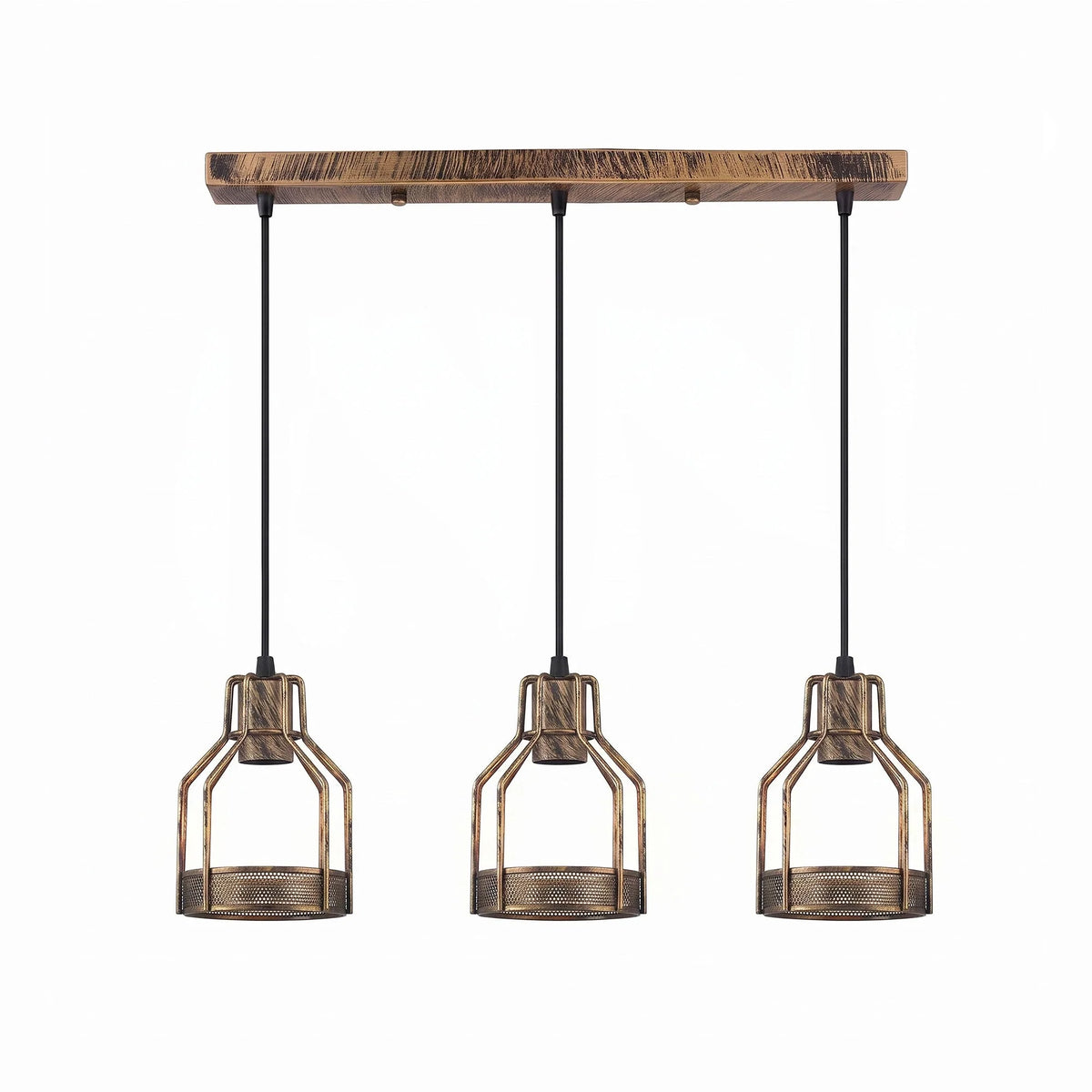 3-Light Pendant – Wine Bottle, Crystal or Wire Cage Shades, E27 - Standard, Bird Cage Brushed Copper, Bar, Without Bulb