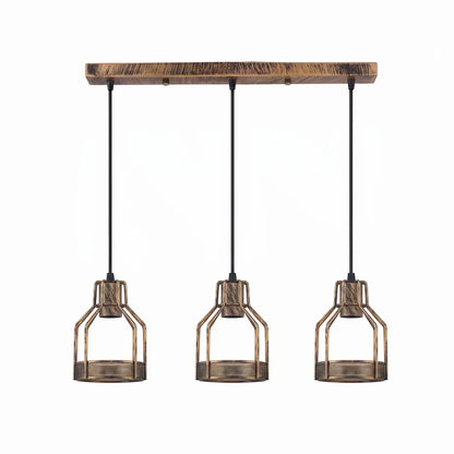3-Light Pendant – Wine Bottle, Crystal or Wire Cage Shades, E27 - Standard, Bird Cage Brushed Copper, Bar, Without Bulb