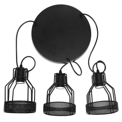 3-Light Pendant – Wine Bottle, Crystal or Wire Cage Shades, E27 - Standard, Bird Cage Black, Round Plate, Without Bulb