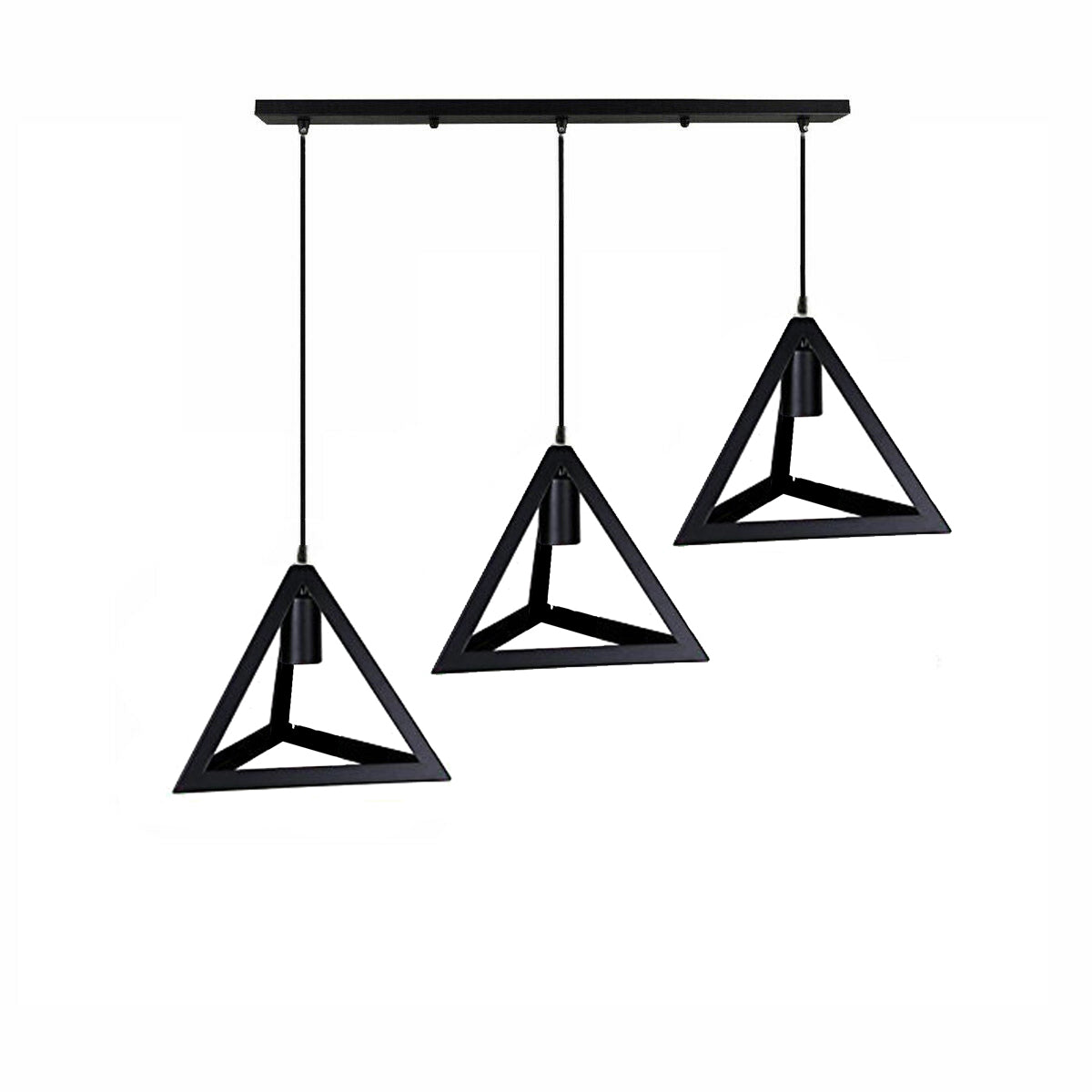 3-Light Pendant – Wine Bottle, Crystal or Wire Cage Shades, E27 - Standard, Triangle Cage Black, Bar, Without Bulb