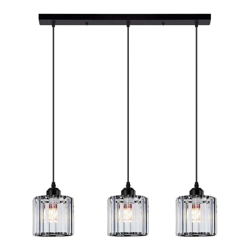 3-Light Pendant – Wine Bottle, Crystal or Wire Cage Shades, E27 - Standard, Crystal Cage Black, Bar, Without Bulb