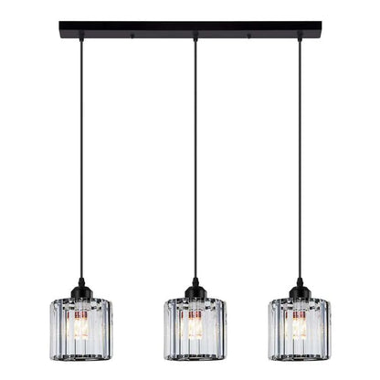 3-Light Pendant – Wine Bottle, Crystal or Wire Cage Shades, E27 - Standard, Crystal Cage Black, Bar, Without Bulb