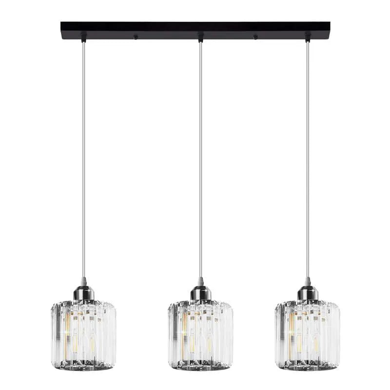 3-Light Pendant – Wine Bottle, Crystal or Wire Cage Shades, E27 - Standard, Crystal Cage Chrome, Bar, Without Bulb